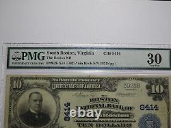 Billet de banque national de South Boston, Virginie de 1902 de 10 dollars, numéro 8414, état VF30 PMG