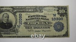 Billet de banque national de Topeka, Kansas, KS de 10 dollars de 1902, charte n° 10390, en bon état.