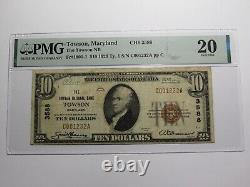 Billet de banque national de Towson, Maryland MD de 1929 de 10 $ Ch. #3588 VF20 PMG
