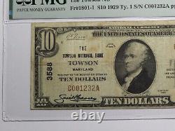 Billet de banque national de Towson, Maryland MD de 1929 de 10 $ Ch. #3588 VF20 PMG