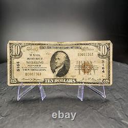 Billet de banque national de Wheeling West Virginia WV de 1929 de 10 $, numéro de série 5164
