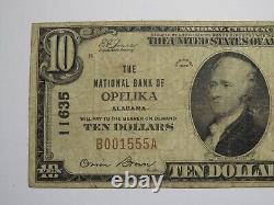 Billet de banque national de l'Alabama AL de 1929 Opelika de 10 $ Charte #11635 en bon état