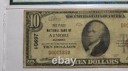 Billet de banque national de l'Alabama AL de 1929 d'une valeur de 10$ de la ville de Atmore, Ch. #10697 PMG FINE.