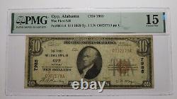 Billet de banque national de l'Alabama AL de 1929 de 10 dollars, charte n°7985 F15 PMG.