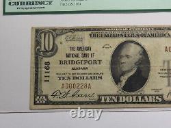 Billet de banque national de l'Alabama AL de Bridgeport de 1929 de 10 $! Ch. #11168 VF20