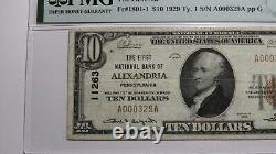 Billet de banque national de l'État de Pennsylvanie PA de 10 $ de 1929 à Alexandria, numéro de billet #11263, état VF25