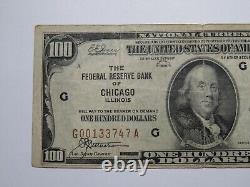 Billet de banque national de l'Illinois IL de 1929 de Chicago à 100 $ de la Réserve fédérale en bon état