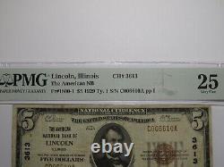 Billet de banque national de l'Illinois IL de 5 $ de 1929 Lincoln Ch. #3613 VF25 PMG