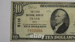 Billet de banque national de l'Iowa IA de 1929 de 10 dollars, Traer, Charte #5135, en bon état