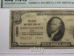 Billet de banque national de l'Ohio OH East Palestine de 1929 de 10 $, N° de série 13850, état F15