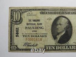 Billet de banque national de l'Ohio OH de 10 $ de 1929 Paulding Charter #5862 FINE