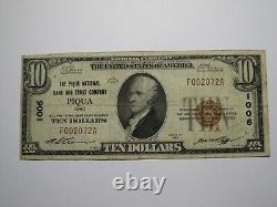 Billet de banque national de l'Ohio OH de 1929 de Piqua, Charte #1006 FINE de 10$