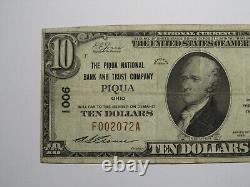 Billet de banque national de l'Ohio OH de 1929 de Piqua, Charte #1006 FINE de 10$