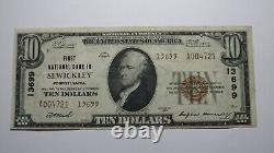 Billet de banque national de la Pennsylvanie PA de 1929 de Sewickley de 10 $, n° de série 13699, en état de conservation VF