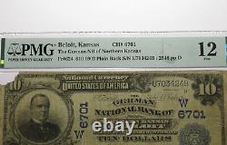 Billet de banque national de la charte n° 6701 de Beloit, Kansas KS de 10 $ de 1902 noté F12 par PMG