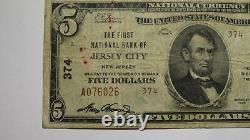 Billet de banque national de la ville de Jersey City, New Jersey, NJ, de 5 dollars, de 1929, Charte n° 374.