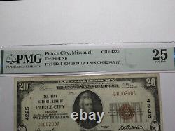 Billet de banque national de la ville de Peirce, Missouri (MO) de 1929 de 20 dollars, N° de série 4225, qualité VF25.