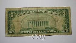 Billet de banque rare de $5 de la National Currency Bank Note de Atchison, Kansas, KS, de 1929, Ch. #11405