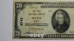 Billet de banque rare de Bath, Maine, ME, de 20 dollars de 1929, numéro de charte #2743.