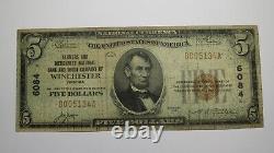 Billet de banque rare de Winchester, Virginie, de la National Currency Bank Note de 5 dollars de 1929, Ch. #6084.