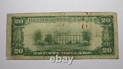Billet de banque rare de la National Currency Bank de Shawano, Wisconsin WI, de 20 dollars datant de 1929, Ch. #5469