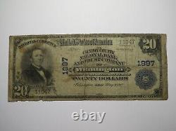 Billet de banque rare de la National Currency Bank de Wilmington, Ohio OH, de 1902, d'une valeur de 20 dollars, charte n°1997