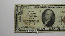 Billet de la Banque Nationale de Winfield, Kansas KS de 1929 de 10 $, charte #3351, TB