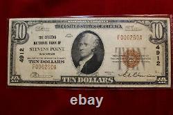 Citizens National Bank Stevens Point Wisconsin Series 1929 $10 Monnaie Nationale