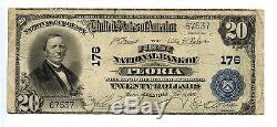 Couper L'erreur $ 20 1902 Devise Nationale Première Banque Peoria IL Grande Note Américaine Aa0880