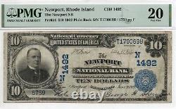 Devise nationale de 10 $ 1902-PB Newport NB, Rhode Island PMG 20