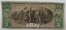 États-unis 5 Dollars 1865 Monnaie Nationale New York Marine Bank Charte # 1215 Rare