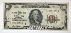 Fr 1890 I $100 Monnaie Nationale 1929 Réserve Fédérale Banque De Minneapolis Au