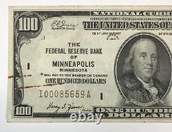 Fr 1890 I $100 Monnaie Nationale 1929 Réserve Fédérale Banque De Minneapolis Au