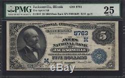 Fr. 537 1882 Monnaie Nationale 5 $ Ayers Banque Nationale Jacksonville IL Pmg Vf 25