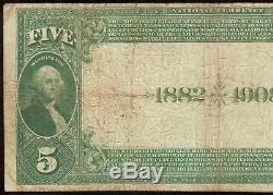 Grand 1882 $ 5 Dollar Hamilton Banque Nationale De Fort Wayne Indiana Monnaie De Note