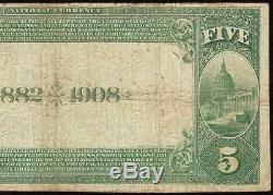 Grand 1882 $ 5 Dollar Hamilton Banque Nationale De Fort Wayne Indiana Monnaie De Note