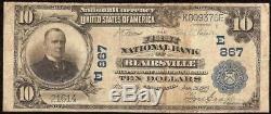 Grand 1902 $ 10 Dollar Bill Blairsville Banque Nationale Note Monnaie Papier Monnaie