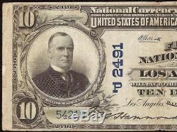 Grand 1902 $ 10 Dollar Bill Los Angeles Banque Nationale Note Monnaie Papier Monnaie