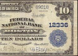 Grand 1902 $ 10 Dollar Titre Interdit Note Banque Nationale Fédérale Boston Devise