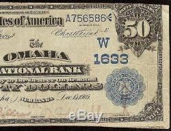 Grand 1902 $ 50 Dollar Bill Omaha Banque Nationale Note Devise Nebraska Ch 1633