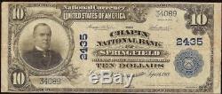 Grande 1902 $ 10 Dollar Bill Chapin Banque Nationale Note Devise Springfield