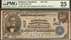 Grande 1902 $ 50 Dollar Bill Baltimore Maryland Banque Nationale Note Monnaie Pmg 25