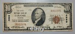 Laramie, Wyoming 1929 Note Nationale. Charte 4989. Monnaie Des Banques De Billets Wy Wyo