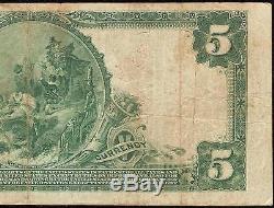 Large 1902 $ 5 Dollar Lynchburg Virginie Banque Nationale Note Devise Papeterie