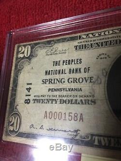 Monnaie Nationale Banque Populaire De Spring Grove Pa Type 1 1929 Billet De 20 $ Rare