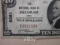 Monnaie Nationale Billet De DIX Dollars À DIX Dollars Banque Nationale De Decorah Iowa 1929 Rare