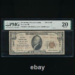 Monnaie nationale de 10 $ de 1929 de la National Bank de Scranton, Pennsylvanie PMG VF20 Livraison gratuite