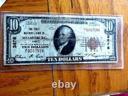 Monnaie nationale rare de 1929 de 10 dollars La première banque nationale de Miamisburg, Ohio #3876