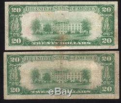 Pair De 1929 $ 20 Devise Nationale Reno, Nevada Note De Banque Nb Charte 7038 8424