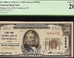 Pcgs Vf 1929 $ 50 Dollar Bill Honolulu Hawaii National Bank Note Devise Argent